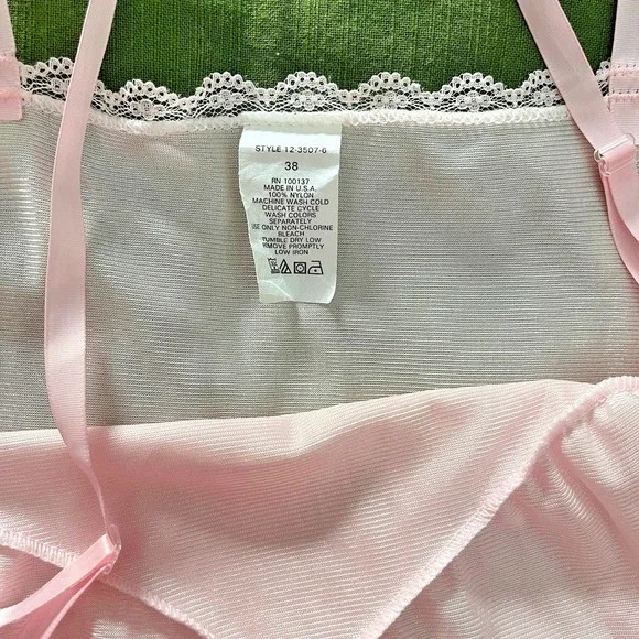 Vintage 1970s Blush Pink Nylon Lace Nightgown Sz 38 USA Romantic Sheer Babydoll - Picture 6 of 8